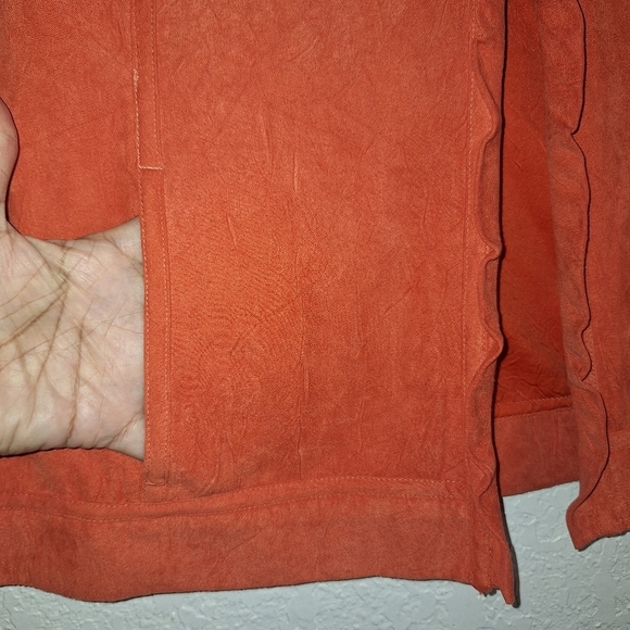 Chico's Orange Crinkle Luxe Rudy Ruffle Jacket Tangerine Dream Sz Large - Picture 4 of 10